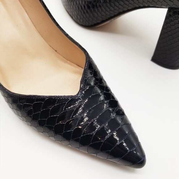 Jon Josef Sweetheart Pointed Toe Block Heel Pump Black Croco Patent Leather 7.5 - Picture 12 of 16